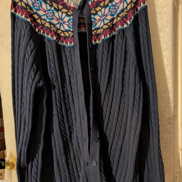 Woman Within Navy Cardigan with Colorful Pattern 3X New Without Tags - Picture 14 of 16